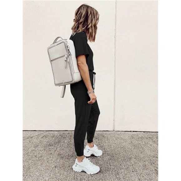 Womens 2 Piece Outfit Short Sleeve Pullover Tops Tracksuits - Picture 5 of 7